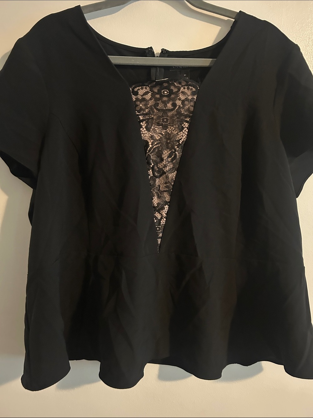 Lane Bryant Pellum Women's Black Lace-Inset V-Neck Top
